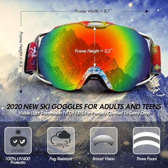 Ski goggles over glasses anti-fog UV400 protection - Picture 6 of 6